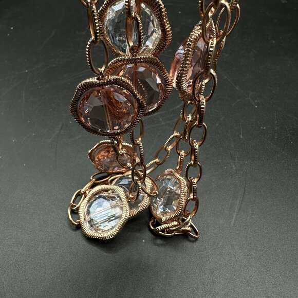 Joan Rivers Rose Gold Tone Long Station Necklace Faceted Acrylic Rhinestone 49" - Picture 10 of 12